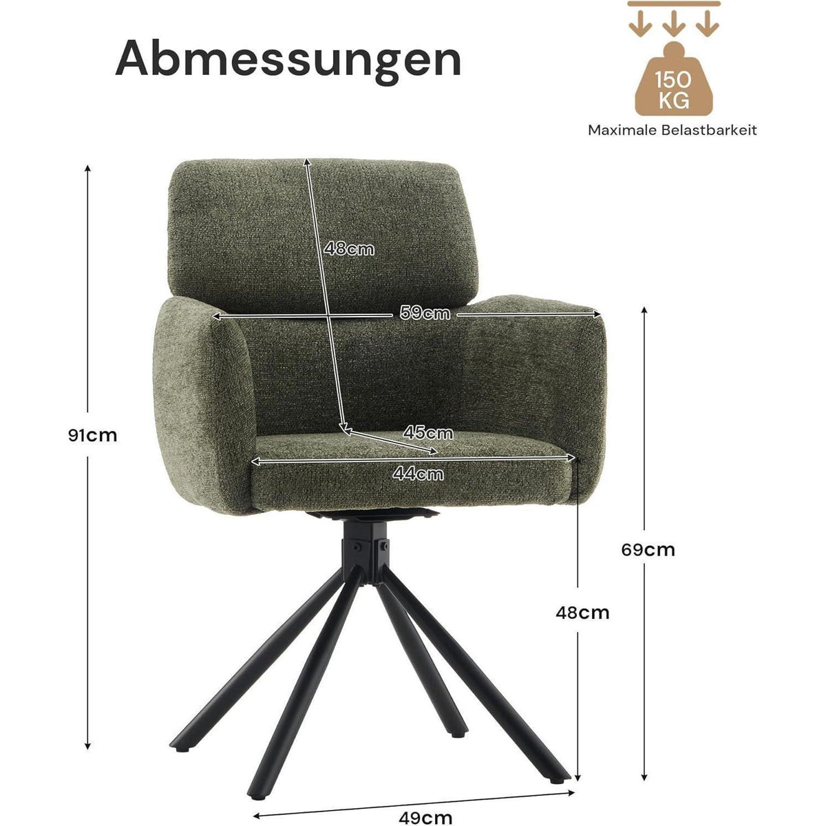 Drehbarer Esszimmerstuhl mit Armlehnen – Grün