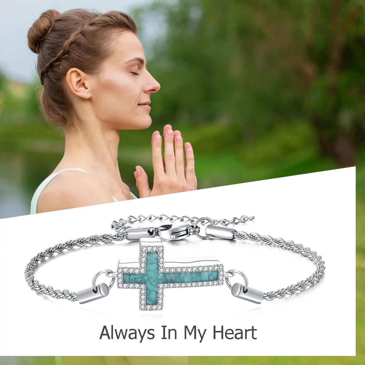 Kreuz Urnenarmband aus Sterling Silber für Asche & Erinnerungen