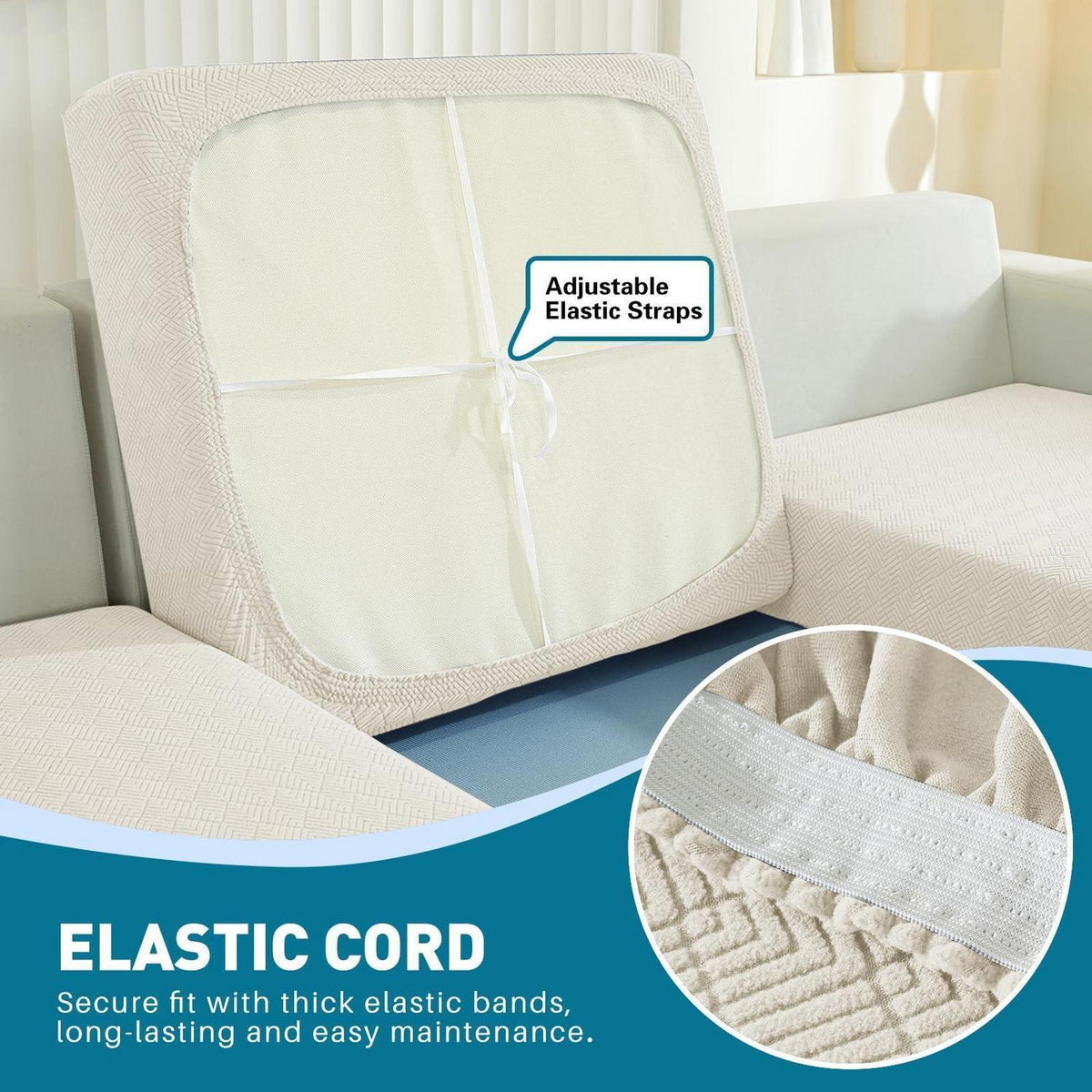 Stretch Sofa Sitzkissenbezug 2er Set CremeWeiß