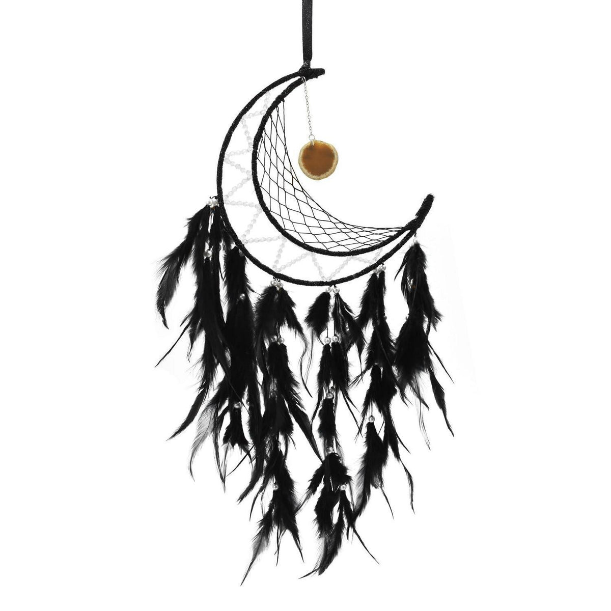 Traumfänger Feder Boho Wandbehang Schwarz - Handgefertigter Traumfänger