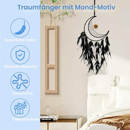 Traumfänger Feder Boho Wandbehang Schwarz - Handgefertigter Traumfänger