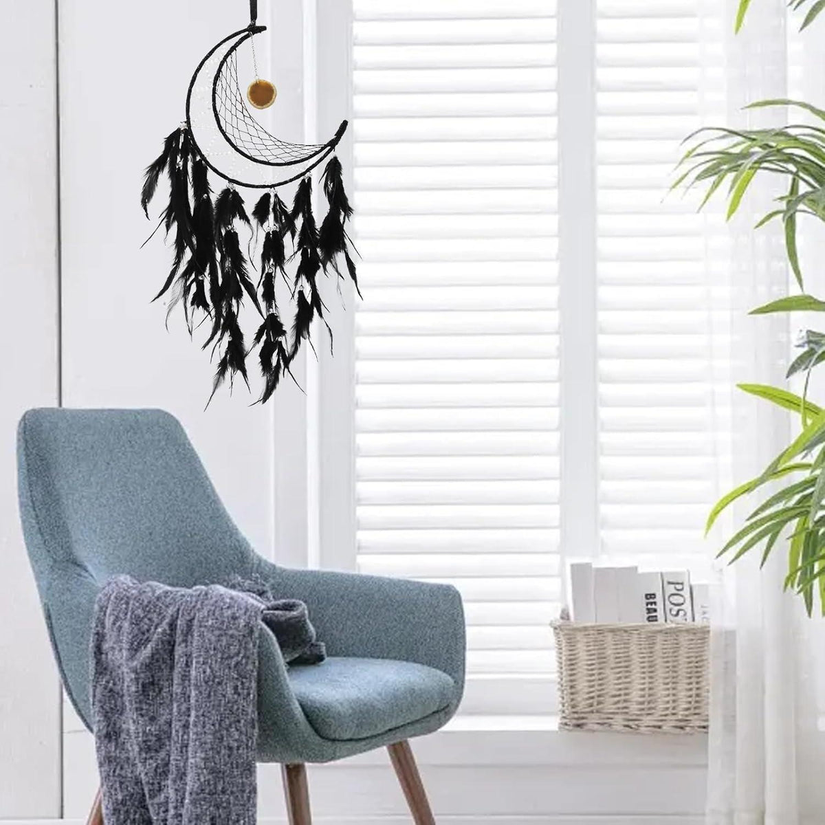 Traumfänger Feder Boho Wandbehang Schwarz - Handgefertigter Traumfänger