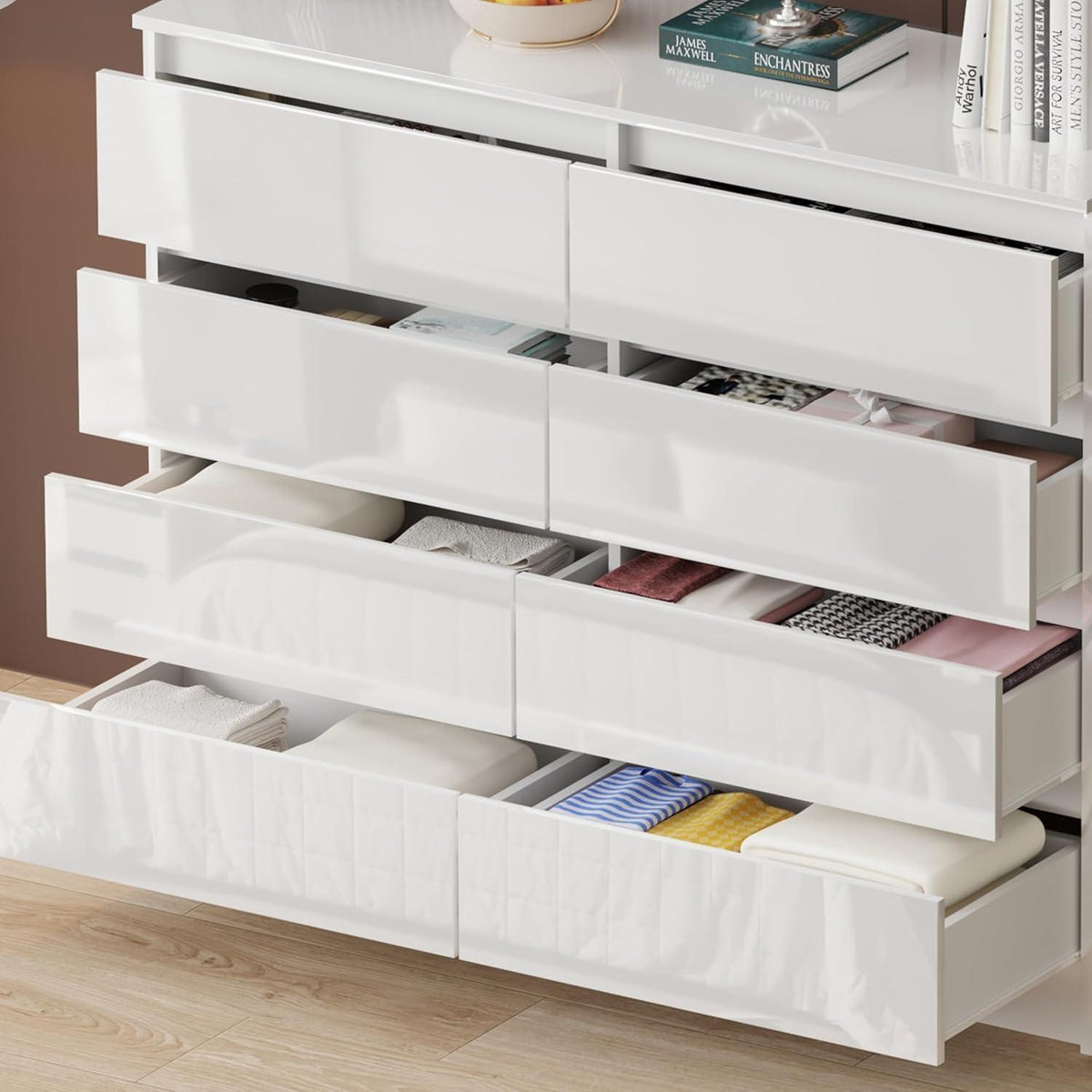 Weiße Kommode mit 6/8 Schubladen – Hochglanz Schlafzimmerschrank