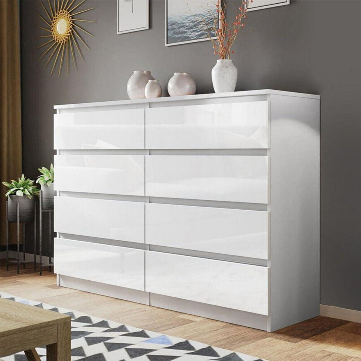 Weiße Kommode mit 6/8 Schubladen – Hochglanz Schlafzimmerschrank