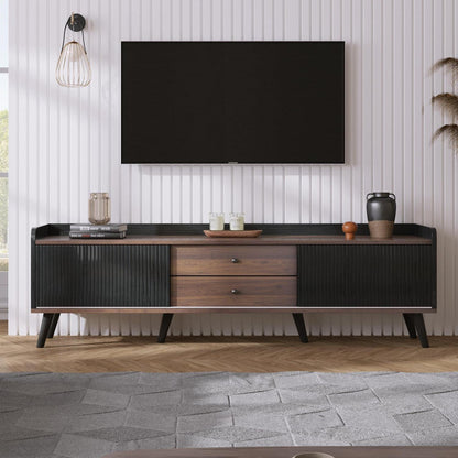 Schwarzer TV Schrank mit Schiebetür & 2 Schubladen (160x40x58cm)