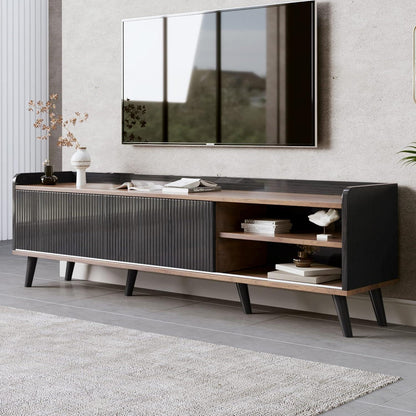 Schwarzer TV Schrank mit Schiebetür & 2 Schubladen (160x40x58cm)