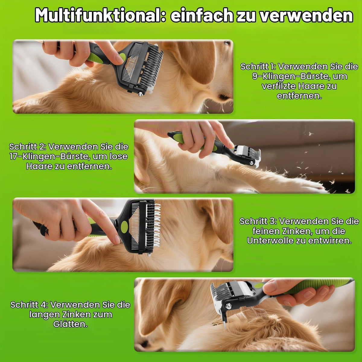 Unterwollbürste 3in1 für Hunde & Katzen – Entfilzung & Pflege