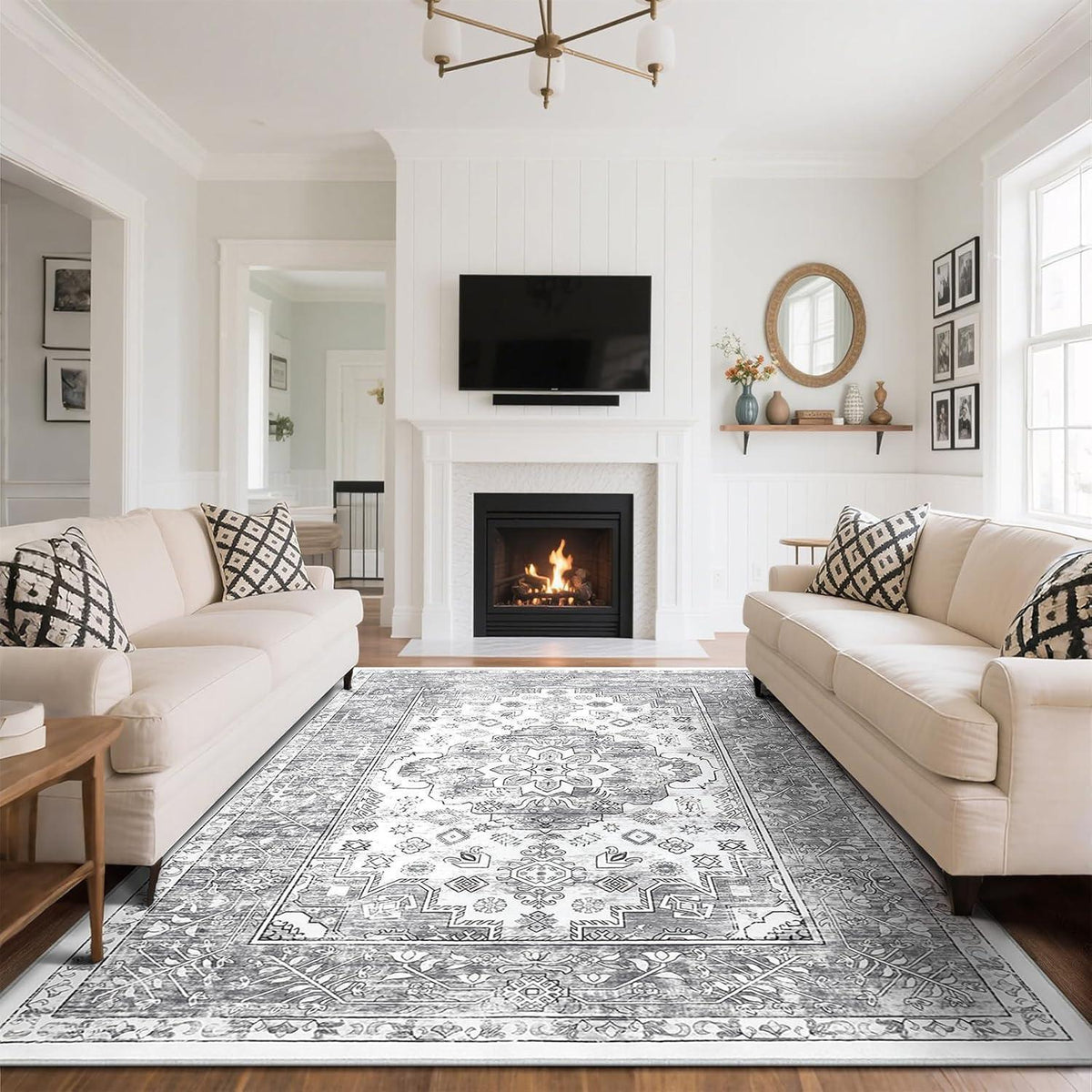 Waschbarer Kurzflorteppich 200x290 cm Vintage Boho Grau