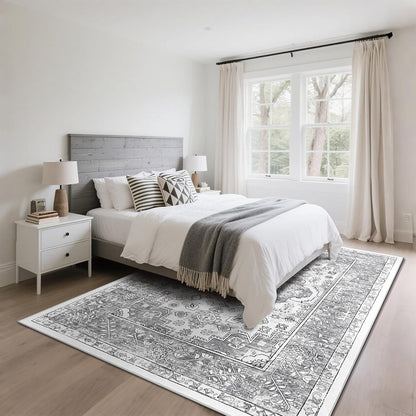 Waschbarer Kurzflorteppich 200x290 cm Vintage Boho Grau