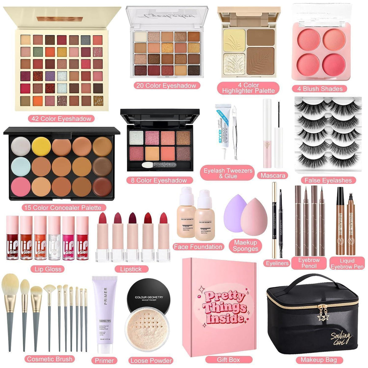 Komplettes Make-Up Set für Damen – Kosmetik Geschenkset mit Reisetasche