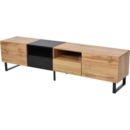 TV Lowboard Schwarz & Holz – 190x38x48cm mit 2 Türen & Schubladen
