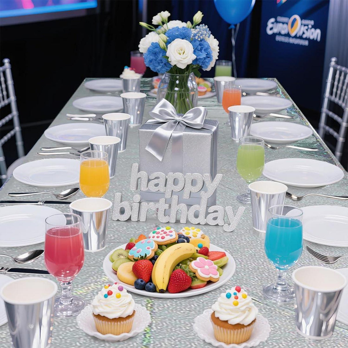 Silber Glitzer Tischdecke Geburtstag – Partydeko für Mädchen & Eurovision