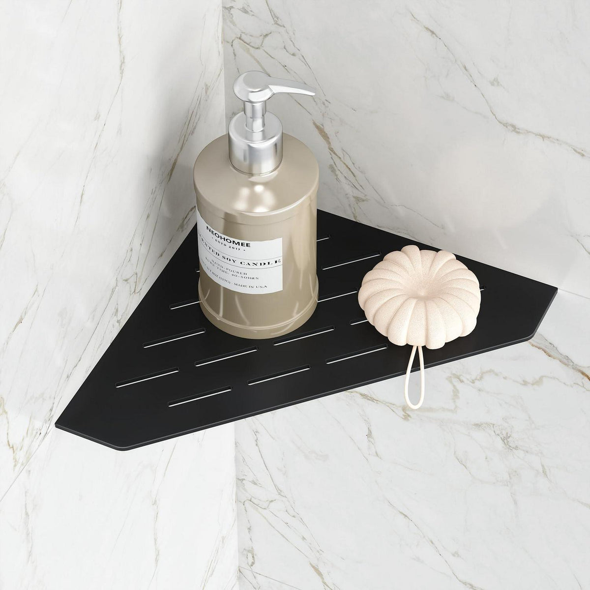 Eck-Duschregal Edelstahl Schwarz 25x25cm – Bohrlos & Platzsparend