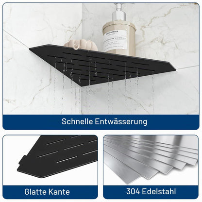 Eck-Duschregal Edelstahl Schwarz 25x25cm – Bohrlos & Platzsparend