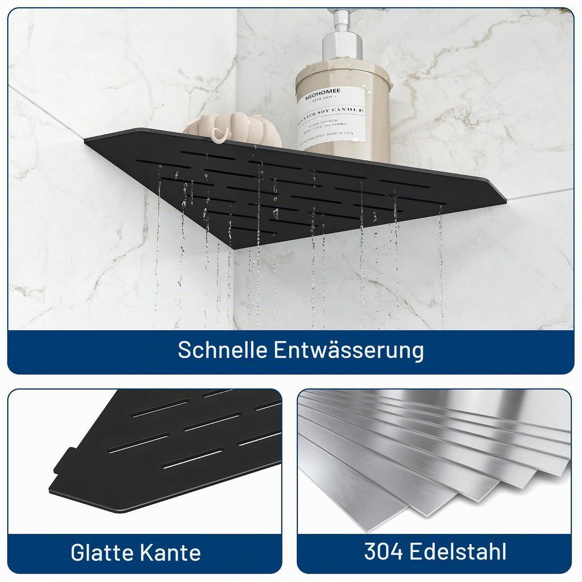 Eck-Duschregal Edelstahl 254mm Schwarz - 2er Set