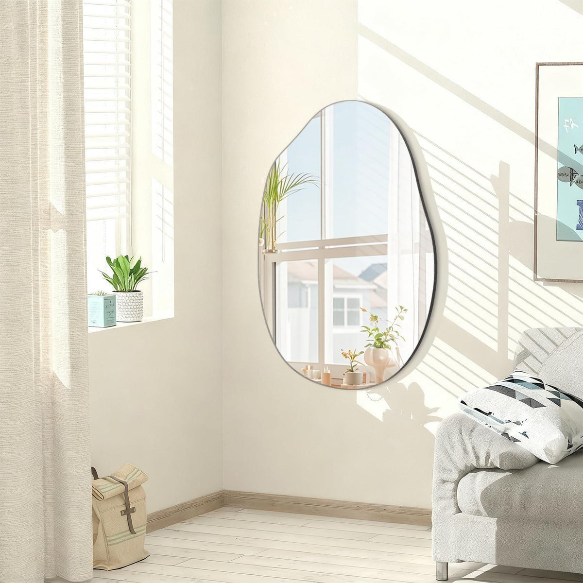 Asymmetrischer Wandspiegel Holzrahmen – Modern & Dekorativ 65x45 cm
