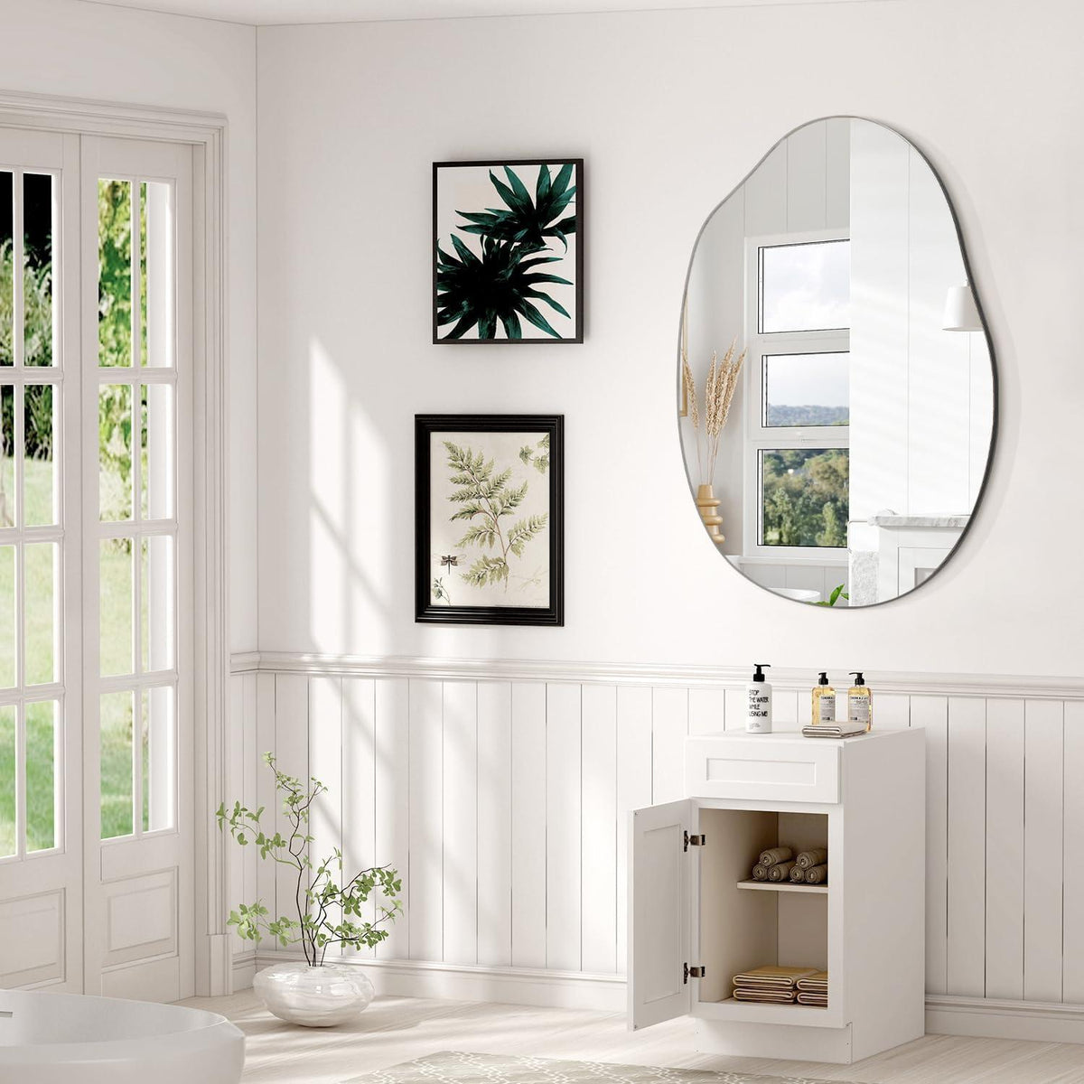 Asymmetrischer Wandspiegel Holzrahmen – Modern & Dekorativ 65x45 cm