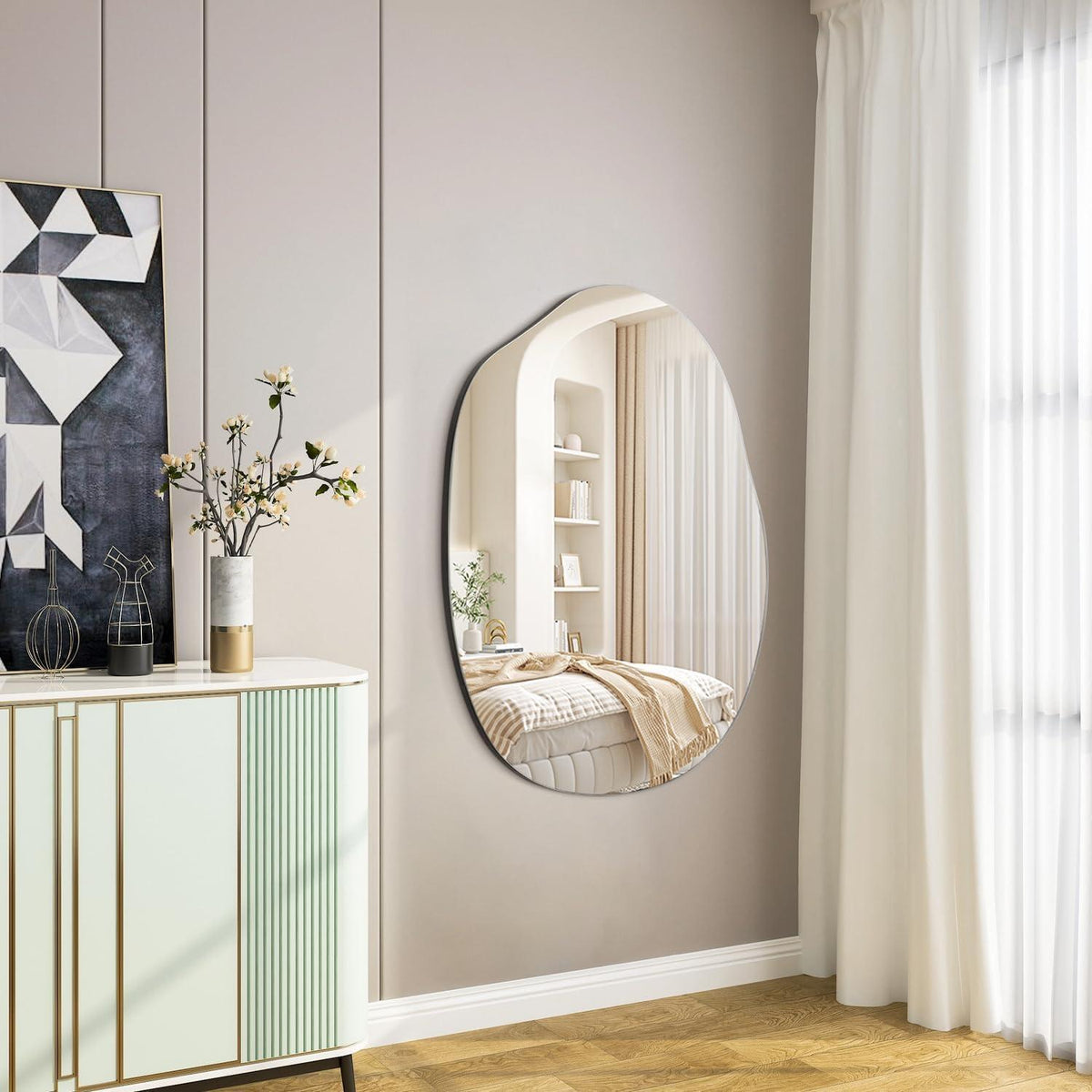 Asymmetrischer Wandspiegel Holzrahmen – Modern & Dekorativ 65x45 cm