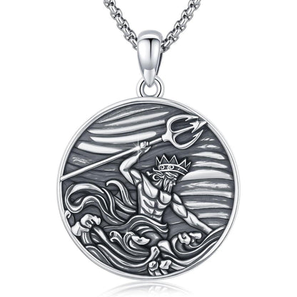 925 Sterling Silber Dreizack Halskette Poseidon Amulett Geschenk