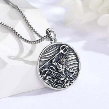 925 Sterling Silber Dreizack Halskette Poseidon Amulett Geschenk