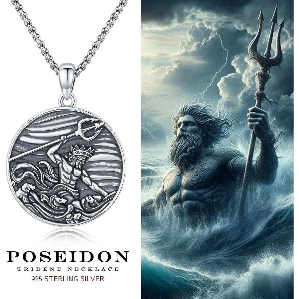 925 Sterling Silber Dreizack Halskette Poseidon Amulett Geschenk