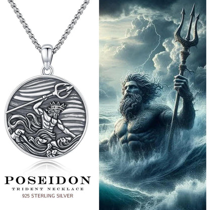925 Sterling Silber Dreizack Halskette Poseidon Amulett Geschenk