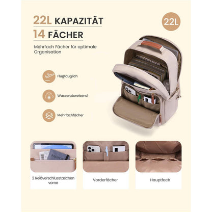 Wasserdichter Laptop Rucksack Damen 15,6 Zoll – Beige+Khaki