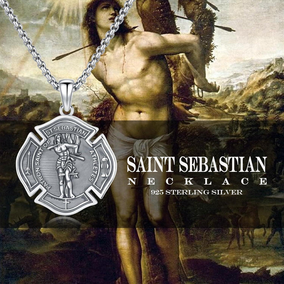 925 Sterling Silber Medaillen Kette St. Sebastian Schutzamulett