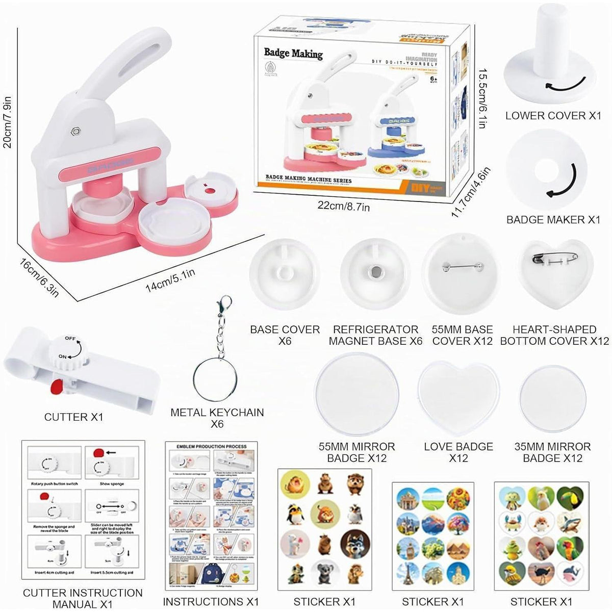 Buttonmaschine 35+55mm – DIY Bastelset für Kinder Rosa