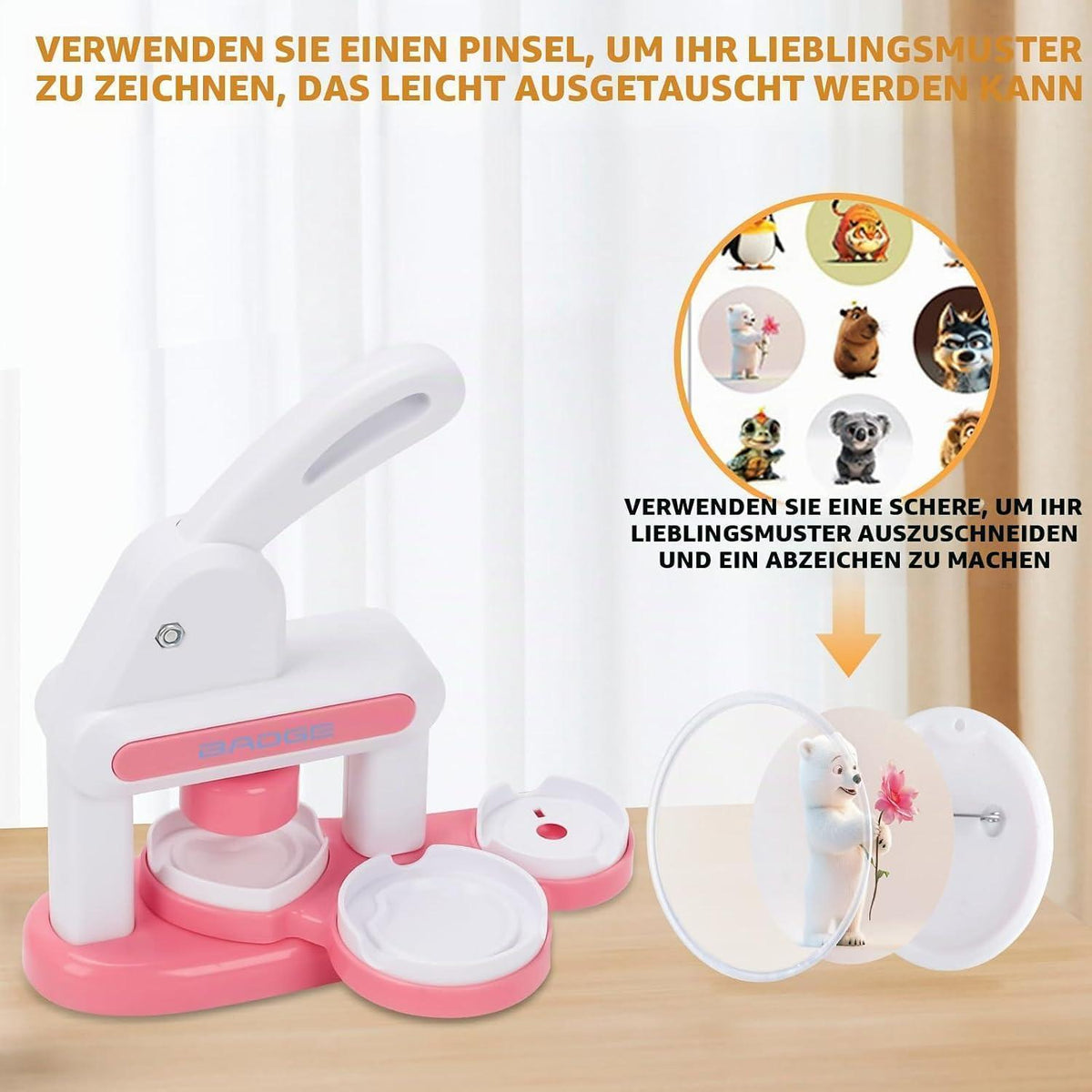 Buttonmaschine 35+55mm – DIY Bastelset für Kinder Rosa