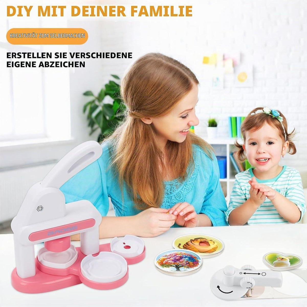 Buttonmaschine 35+55mm – DIY Bastelset für Kinder Rosa