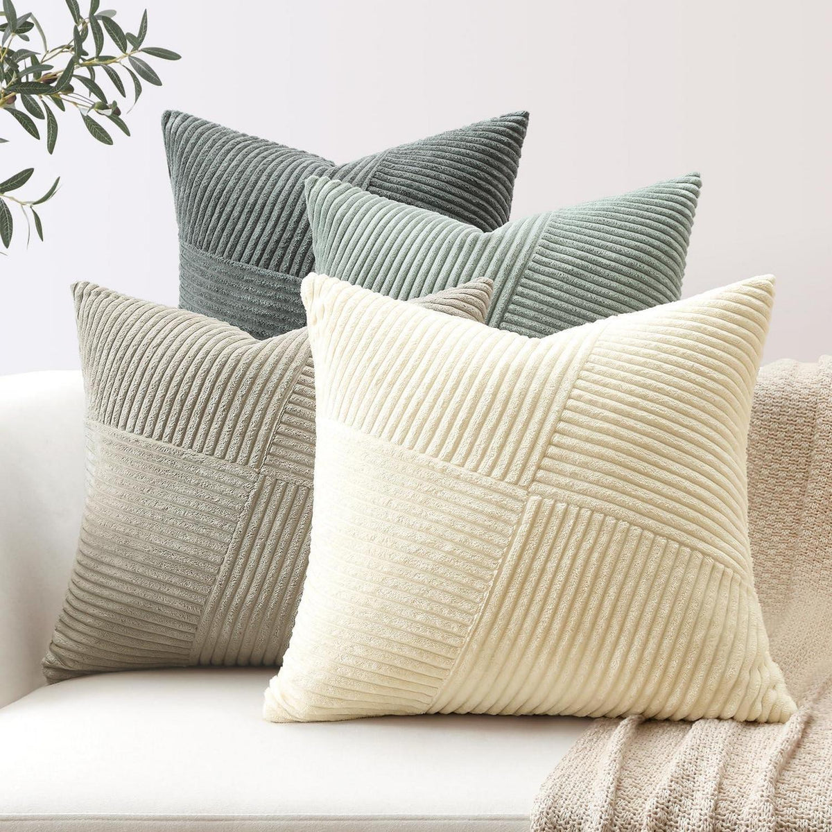 Cord Kissenbezug 4er Set, Grau gestreift, 40x40 cm