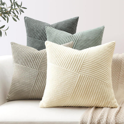 Cord Kissenbezug 4er Set, Grau gestreift, 40x40 cm