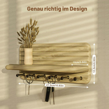 Schlüsselbrett Holz mit Ablage und 6 Haken