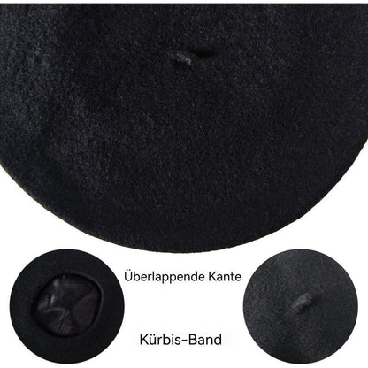 Französische Wolle Beret Damen - Klassischer Malerhut Schwarz
