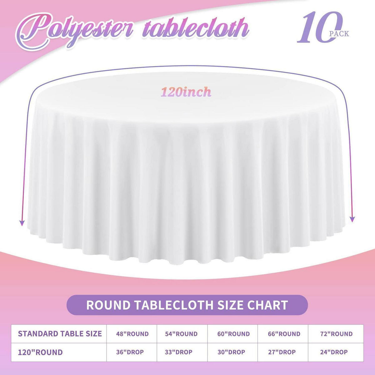 10er Pack Runde Tischdecke Weiß 120 Zoll – Hochzeit, Party, Buffet
