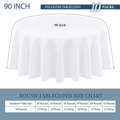 10er-Pack Runde Tischdecke 90 Zoll Weiß – Hochzeit, Party, Buffet