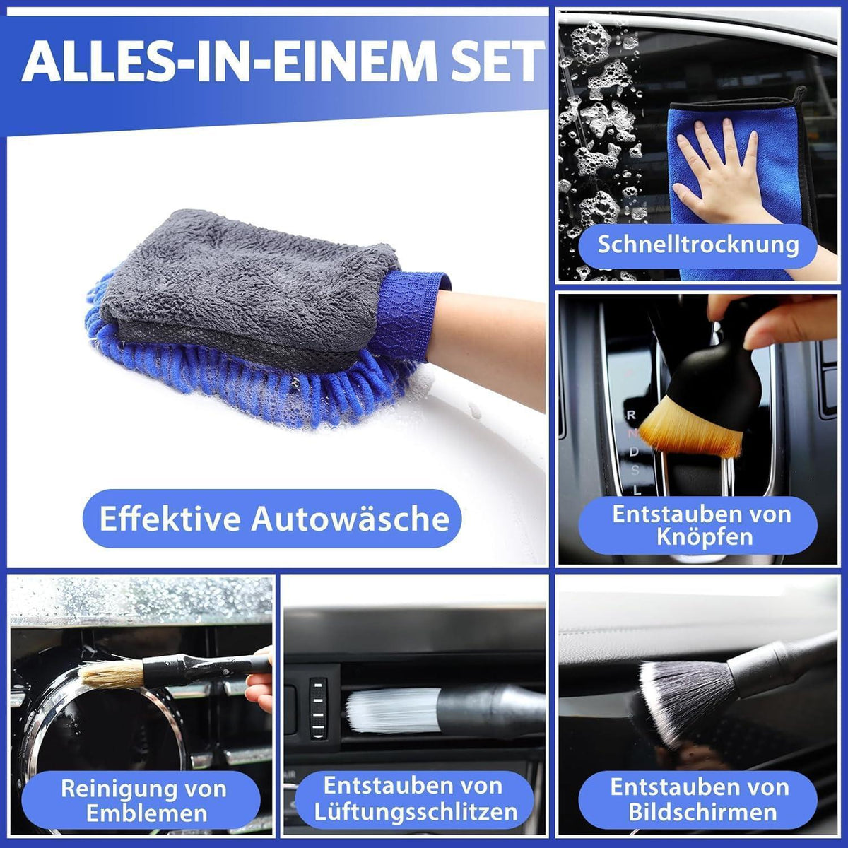 10-tlg. Autopflege Set – Mikrofasertücher & Detailbürsten
