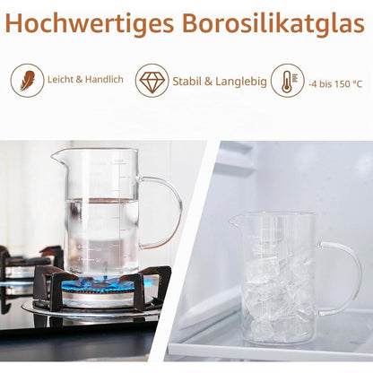 Glas Messbecher 500ml mit 3 Skalen für Küche & Backen