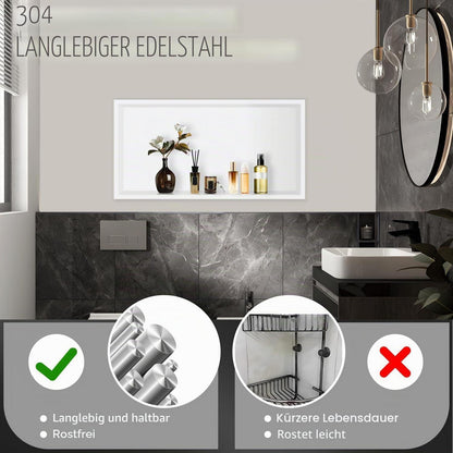 Edelstahl Wandnische Dusche 64x33x10cm Weiß – Platzsparende Aufbewahrung