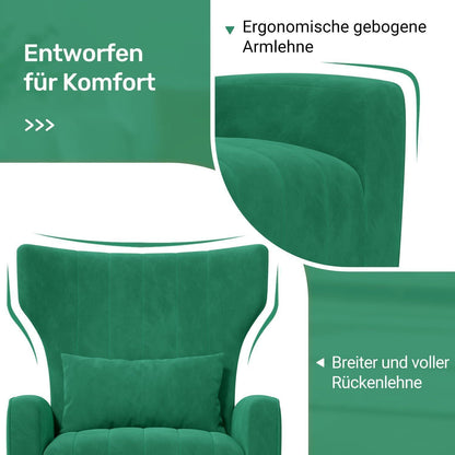 Samt Relaxsessel mit Kopfkissen & Goldfüßen – Grün