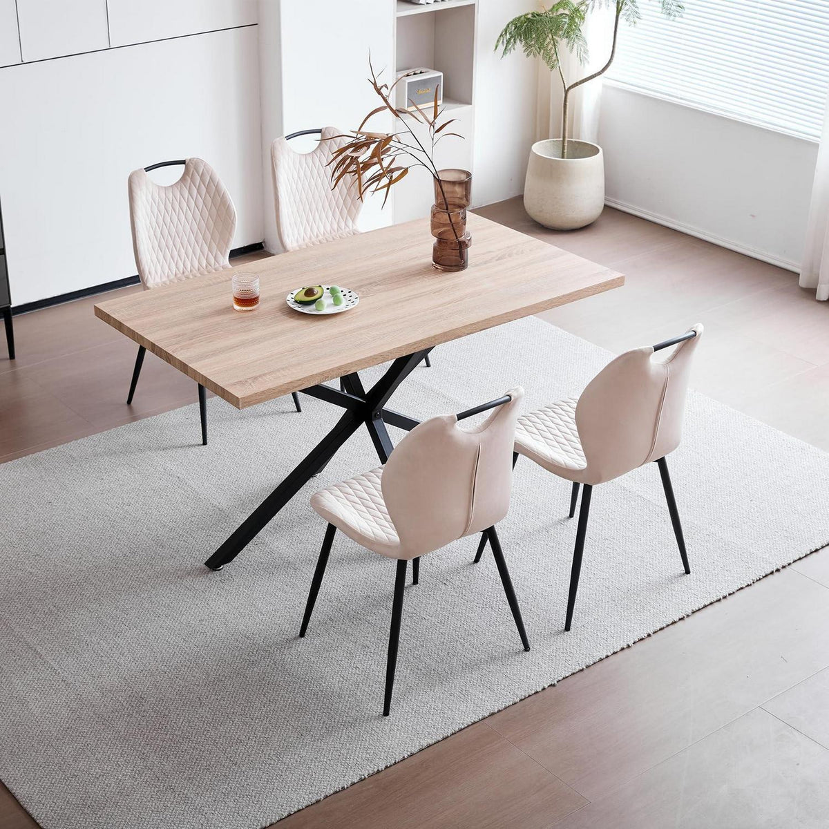 Esstisch Set 140x78cm mit 4 Esszimmerstühlen, Beige & Hellbraun