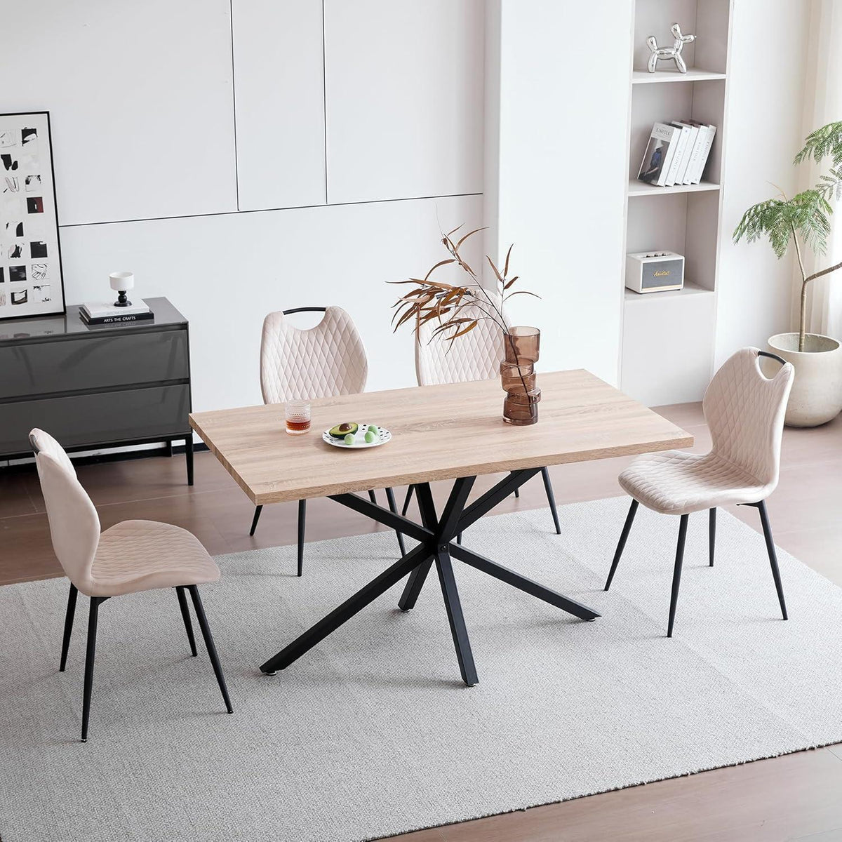 Esstisch Set 140x78cm mit 4 Esszimmerstühlen, Beige & Hellbraun