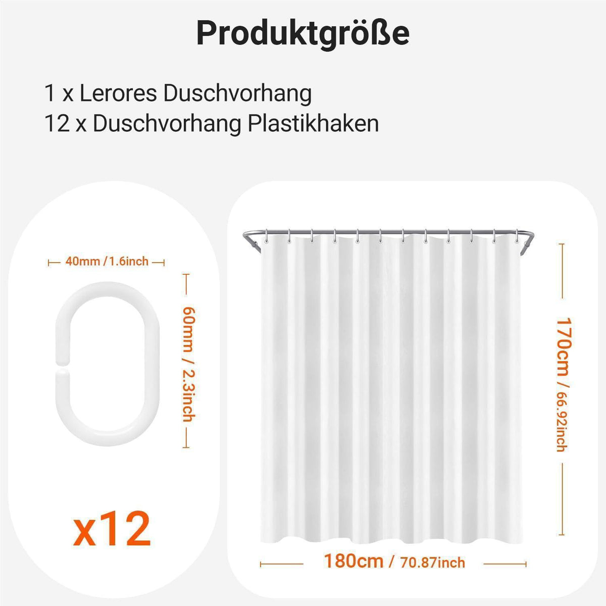 Duschvorhang-Set 180x170 cm Reinweiß mit 12 Haken