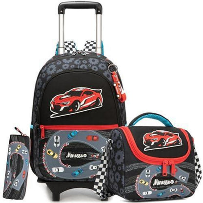 Schulranzen Trolley 3tlg. Set für Jungen – Rucksack, Lunchtasche, Federmäppchen Schwarz