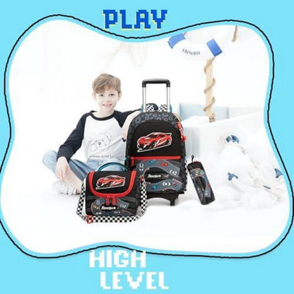 Schulranzen Trolley 3tlg. Set für Jungen – Rucksack, Lunchtasche, Federmäppchen Schwarz