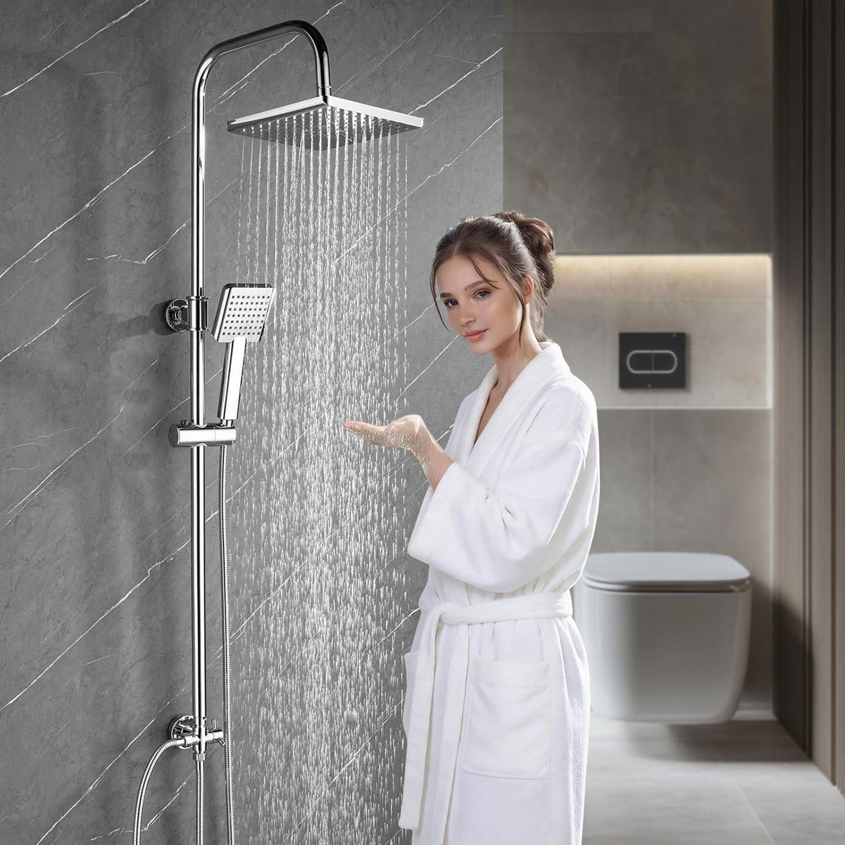 Regendusche Set Chrome Eckig 21x21cm Höhenverstellbar