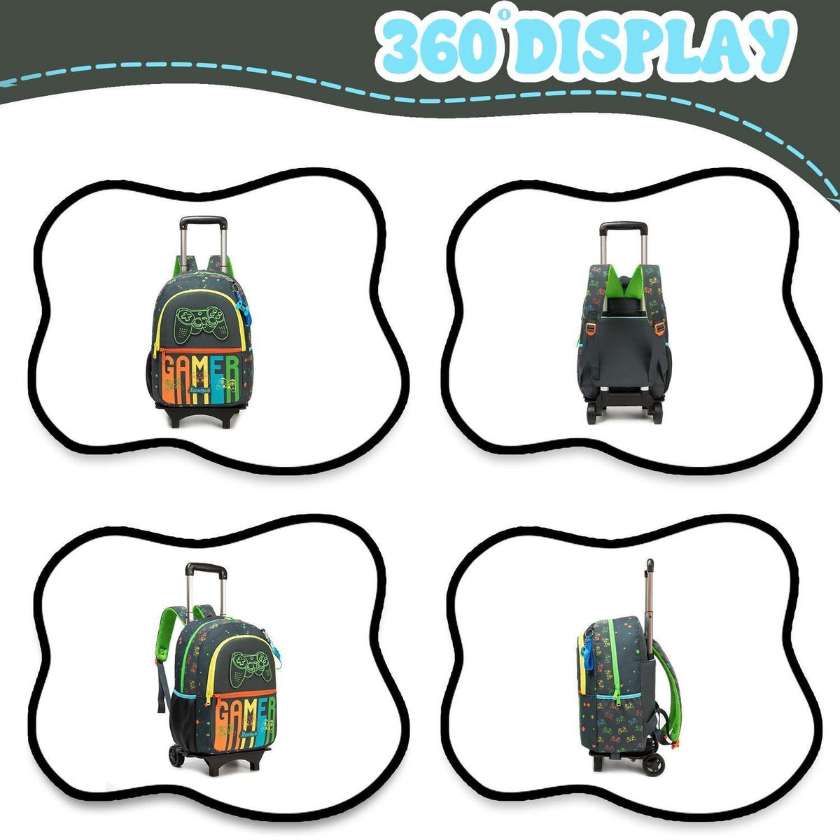 Schulranzen Trolley Jungen Schwarz Orange Game – 3-tlg. Set