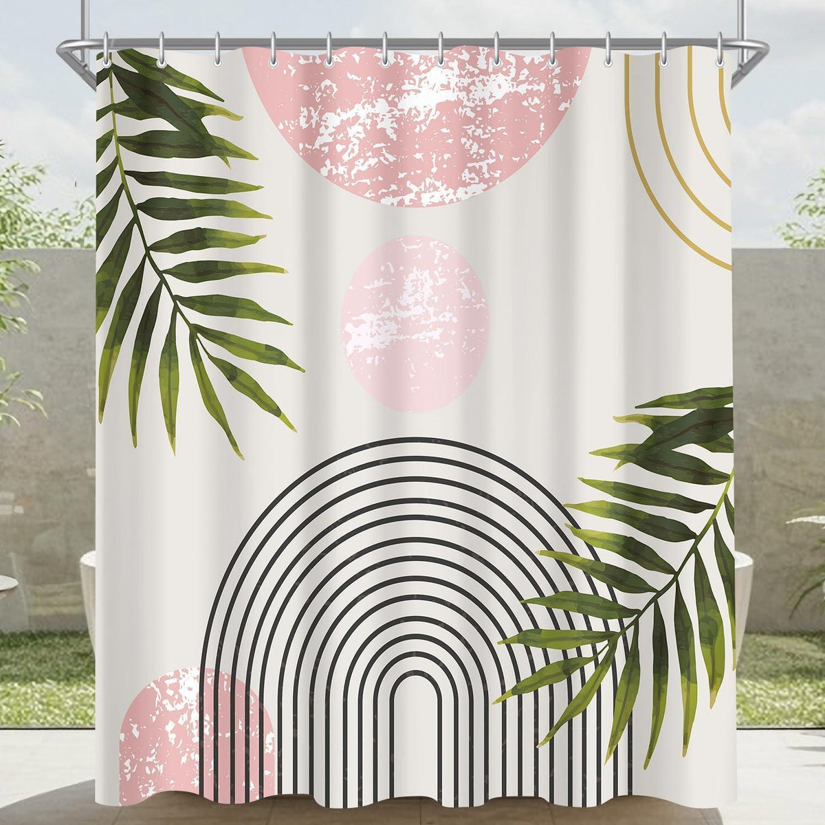 Duschvorhang Rosa Blätter 180x200 cm | Wasserabweisend & Waschbar