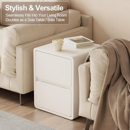 Nachttisch Schmal Weiß mit 2 Schubladen, Massivholz, Montagefrei